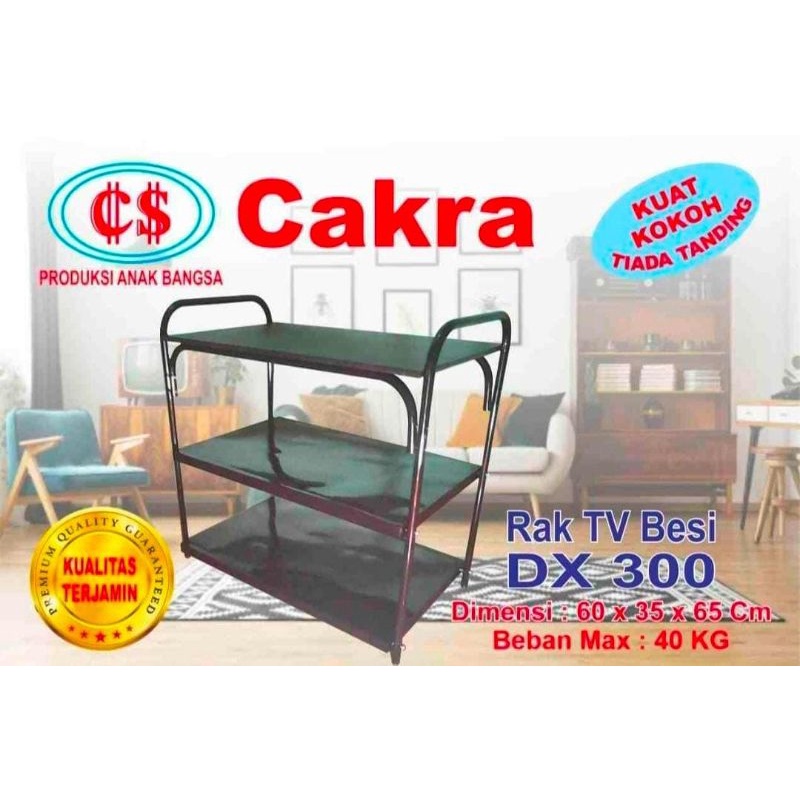 Rak Meja TV Besi Multifungsi 3 Tingkat Cakra dengan Roda