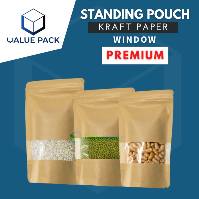 KERTAS KEMASAN STANDING POUCH KRAFT PAPER WINDOW PREMIUM