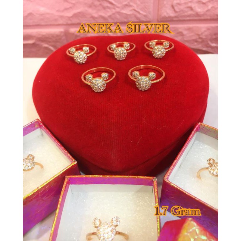 Cincin Dewasa Mickey Mouse mata2, Perak 925, Sepuh Emas kuning
