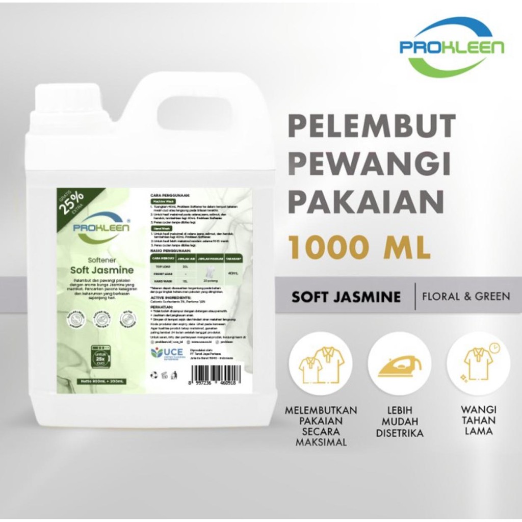 PROKLEEN Softener Pelembut Pewangi Pakaian 1 Liter &amp; 800 ML REFILL KONSENTRAT