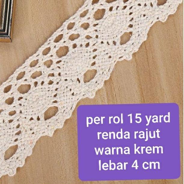 ✻ per rol 15 yard,renda rajut warna krem lebar 4cm ♘