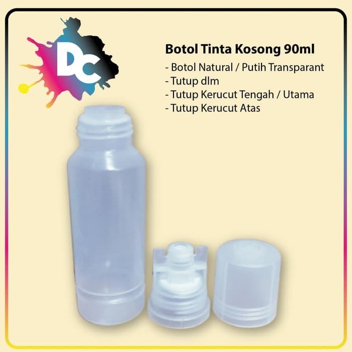 Botol Tinta 90ml, Botol Tinta Bening, Botol Tinta Refill Printer Epson