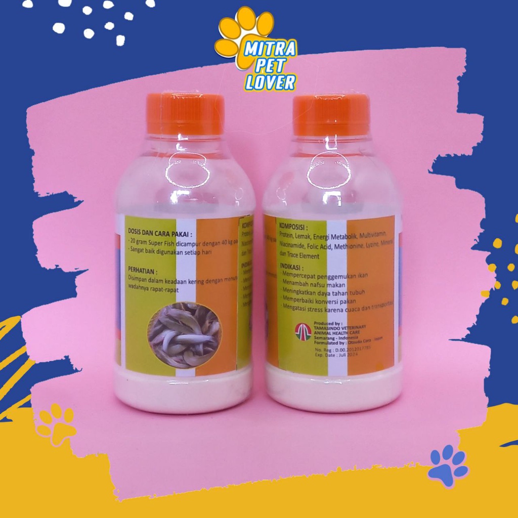 SUPLEMEN MULTIVITAMIN IKAN - SUPER FISH 100 GRAM ORIGINAL - PENGGEMUK IKAN PENAMBAH NAFSU MAKAN IMUN DAYA TAHAN TUBUH IKAN - ANTI STRESS - ANIMAL HEALTHCARE AND VETERINARY TAMASINDO OBAT KESEHATAN DAN VITAMIN TERNAK HEWAN BINATANG PELIHARAAN MITRAPETLOVER