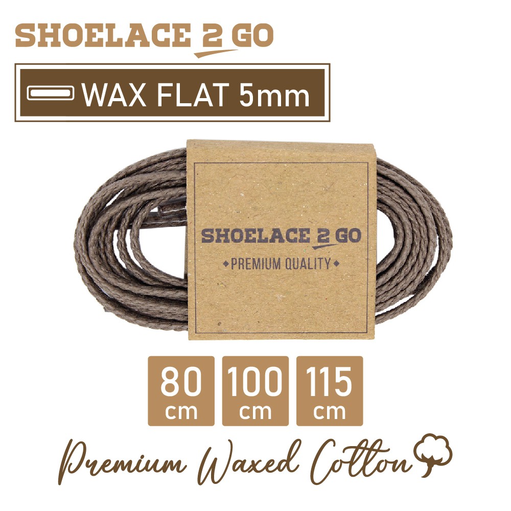 SHOELACE 2 GO PREMIUM TALI SEPATU LILIN WAX GEPENG PIPIH FLAT - WF5 - D2 - DARK BEIGE - 5MM - 80CM 100CM 115CM