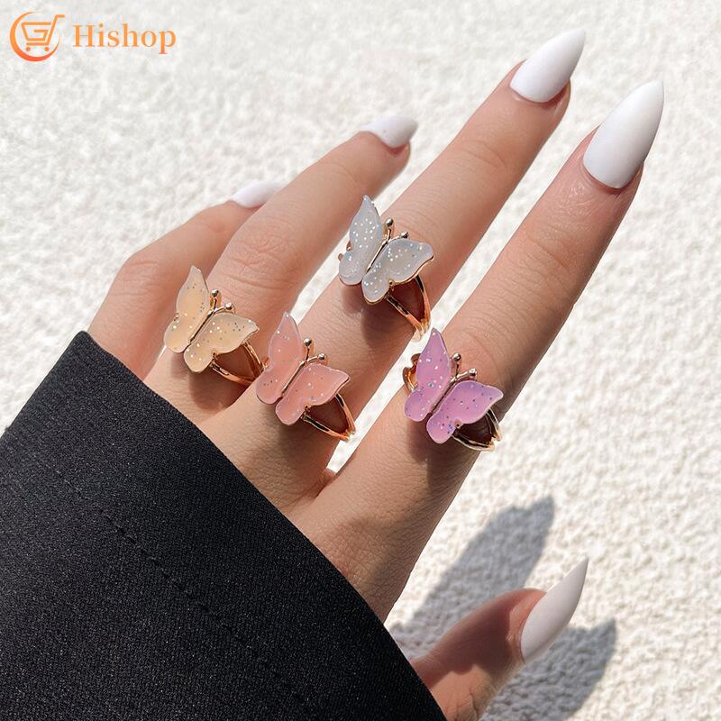 4 Pcs/set Shining Butterfly Rings Set Simple Design Gold Ring for Women Jewelry Accessories