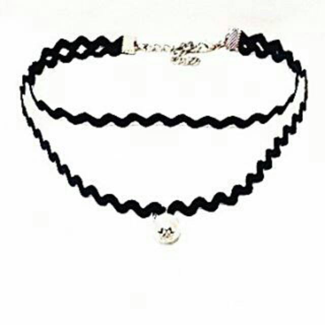 Black Double White Pearl  Zigzag Choker Necklace | Kalung Handmade Premium Collection