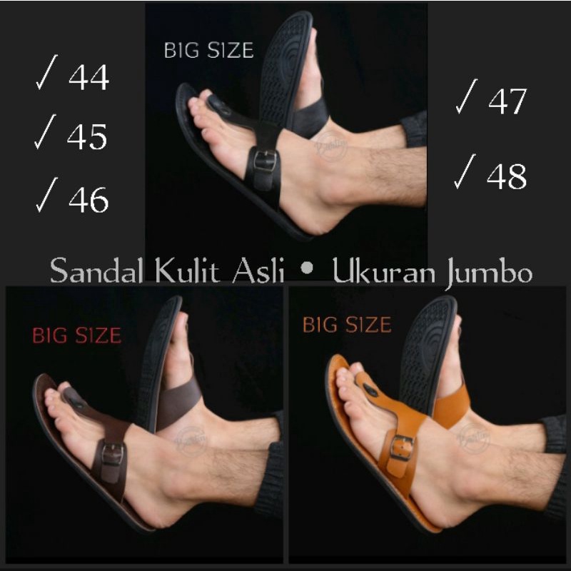 BIG SIZE - Sandal Pria Ukuran Jumbo Besar 44 45 46 47 48 | Sendal Jepit Kulit Asli By Mzio J11 Hitam Coklat Tan | ORIGINAL