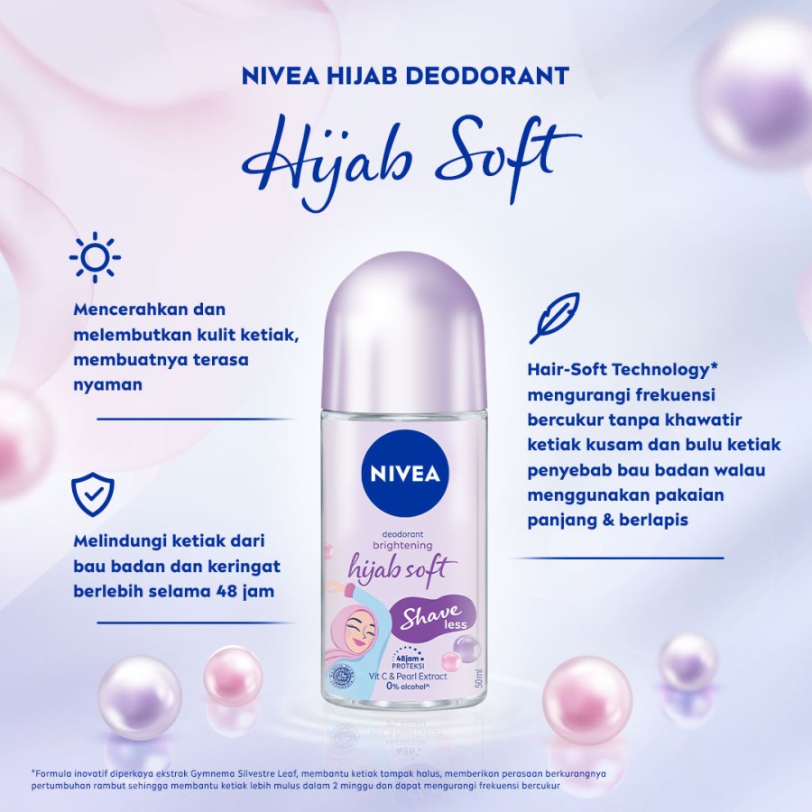 NIVEA Deodorant - Extra Whitening | Black White Invisible | Dry Comfort | Pearl Beauty | Hijab Fresh | Cool Kick | Hijab Soft | NIVEA MEN (Deodoran Roll On 25ml ,50ml)