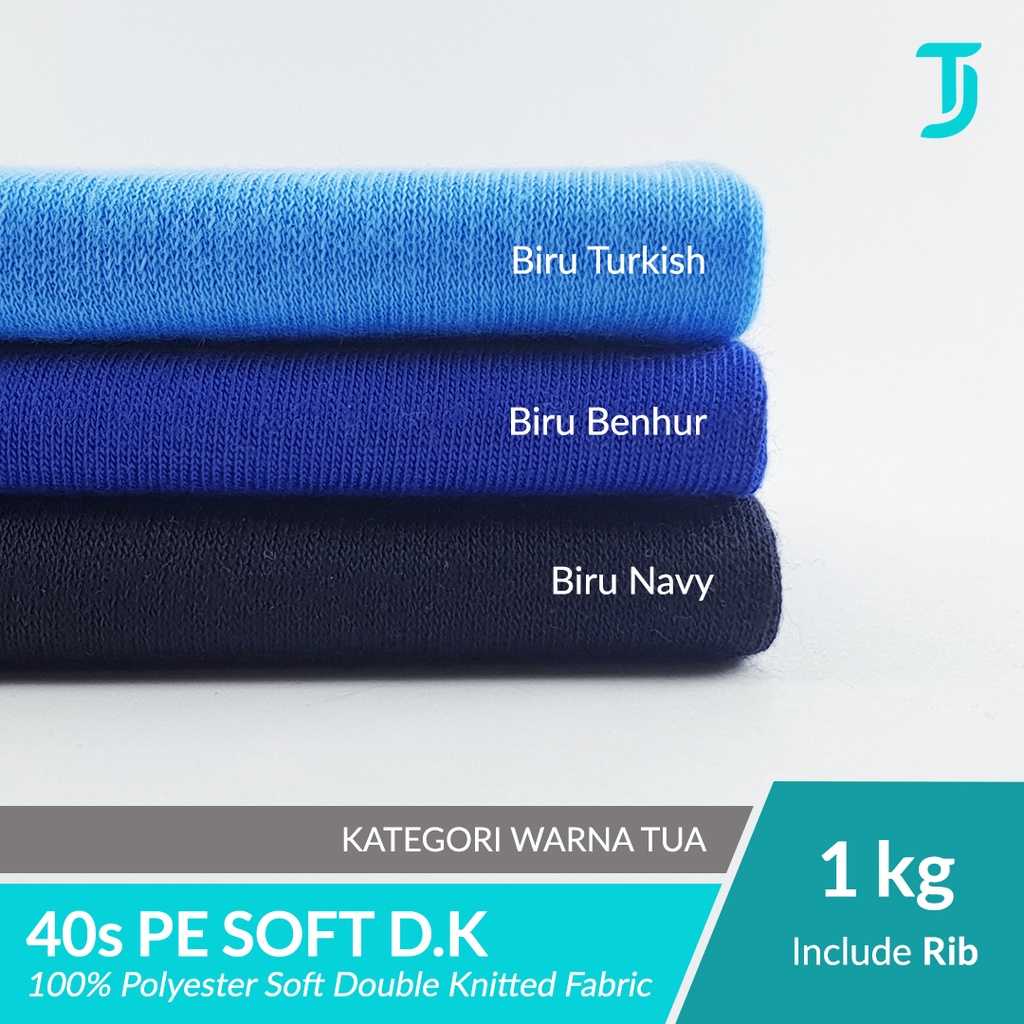 40s PE Soft DK Double Knit | Kain Bahan Kaos | 1 Kg + Rib | Kategori Warna Tua | Biru Navy | Biru Be