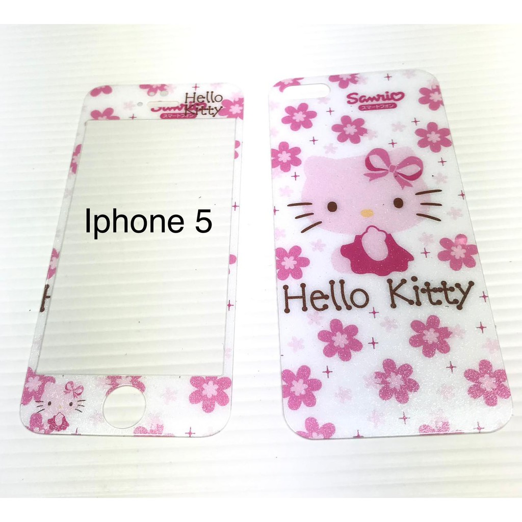 Tempered Glass Iphone 5g &amp; 6g motif hello kitty Full depan belakang screen guard anti gores