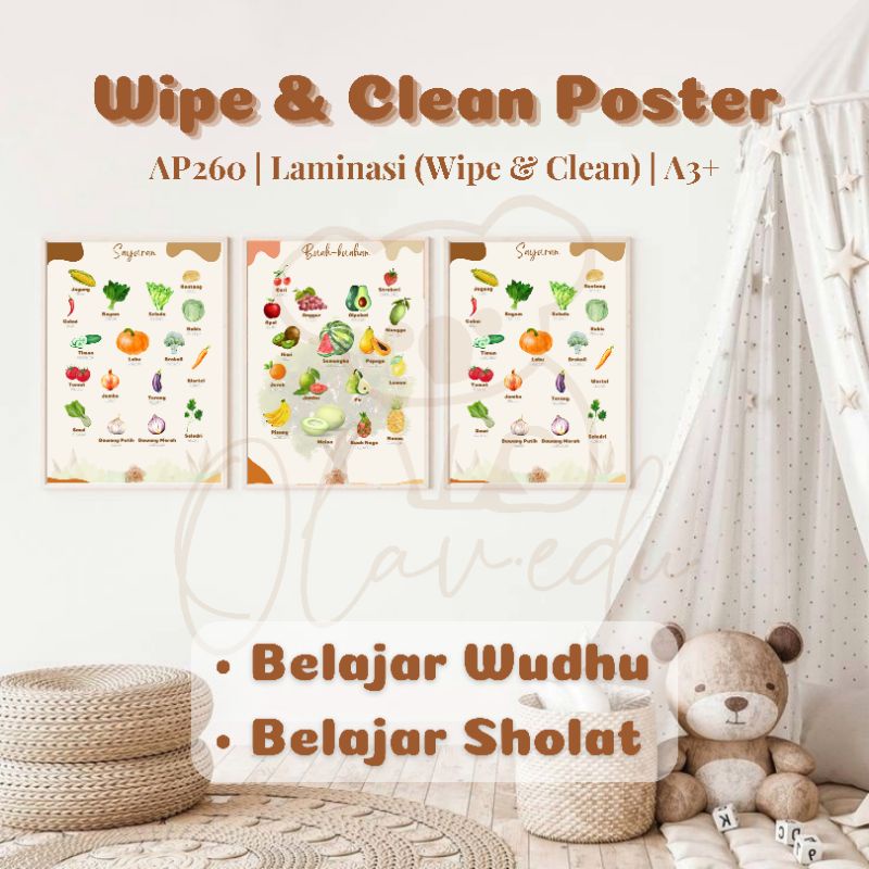 

POSTER WIPE AND CLEAN - SERI SAYURAN DAN BUAH-BUAHAN AESTHETIC BOHO EDUKASI ANAK LAMINASI GLOSSY A3+ ART PAPER 260