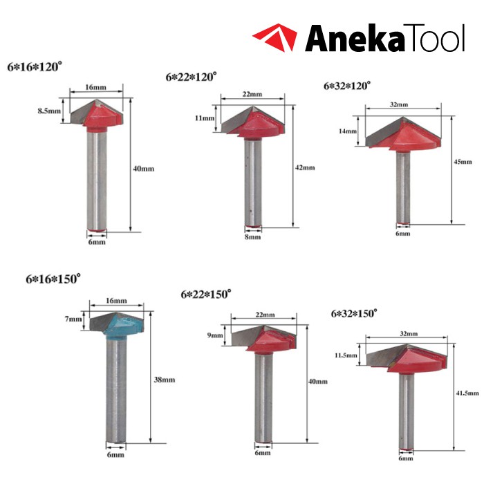 AnekaTool Mata CNC Router Bit - V Groove 3D Bits