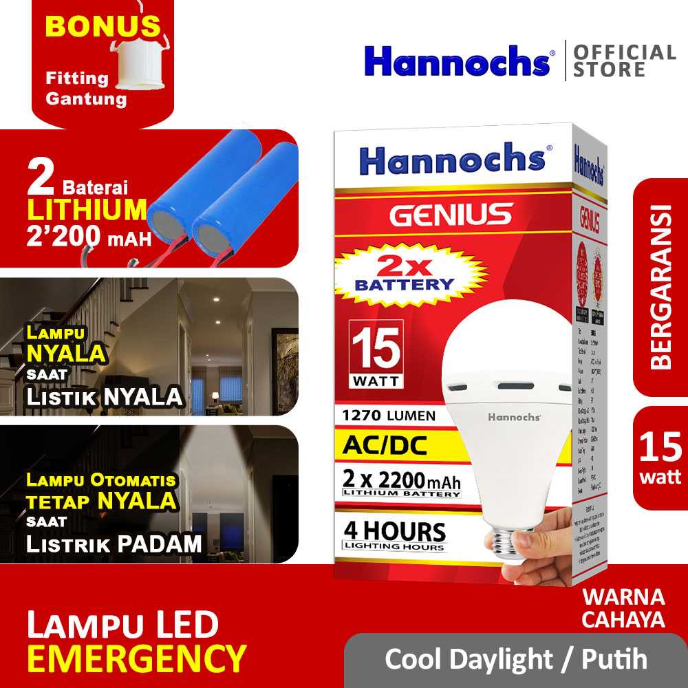 Hannochs Emergency GENIUS 15 watt CDL 2 pcs - Putih - Paket Murah