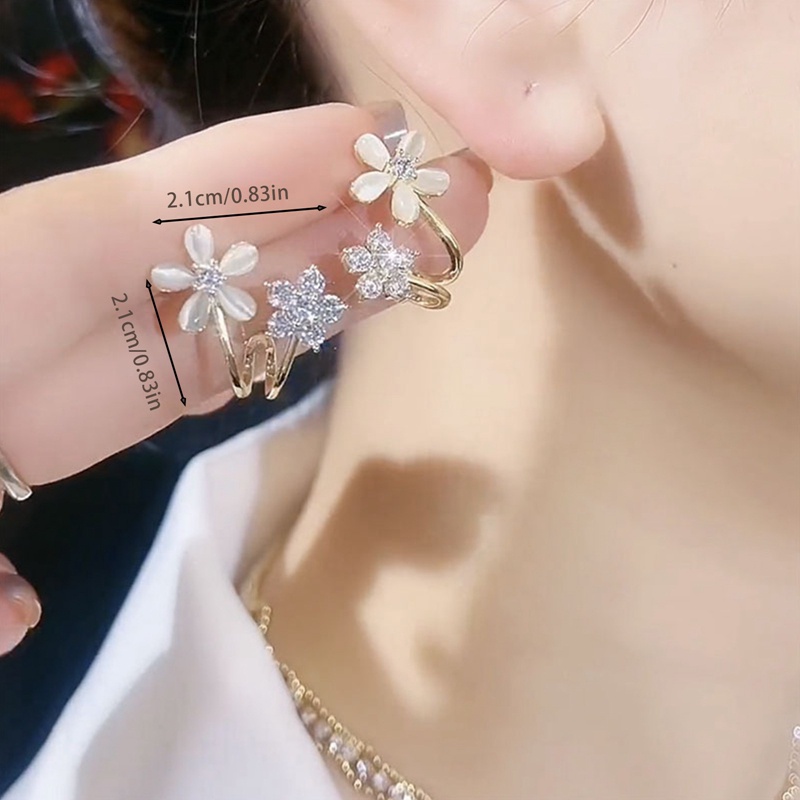 Anting Stud 925 Silver Kristal Mutiara Bentuk Bunga Gaya Korea Untuk Wanita