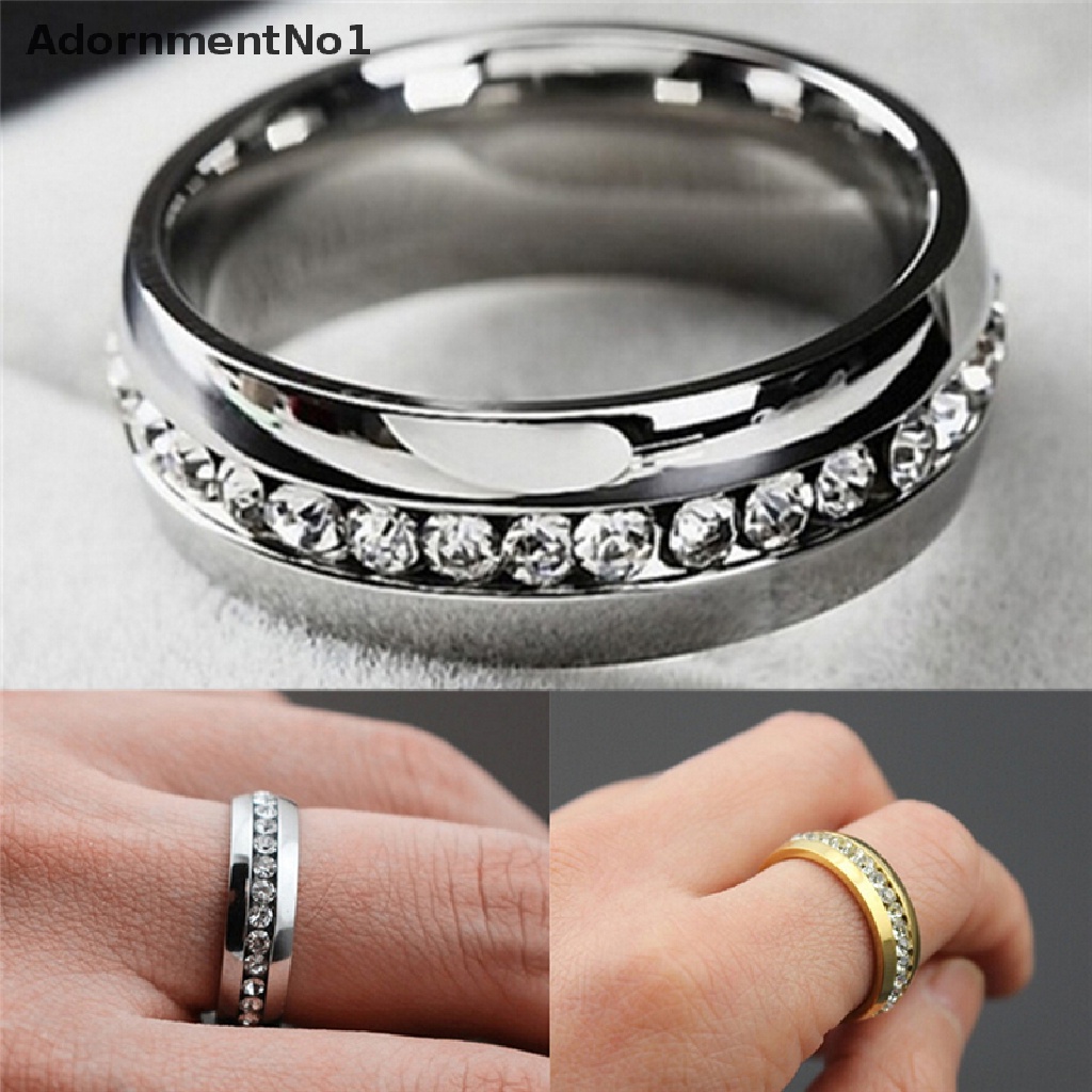 (AdornmentNo1) Cincin Pasangan Bahan Stainless Steel Hias Berlian Imitasi Untuk Pria / Wanita