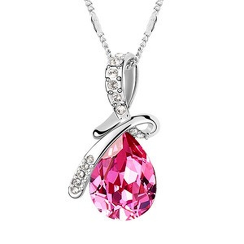 [Ready Stock]Fashion Silver Plated Color Gemstone Luxury Elegant Necklace Pendant