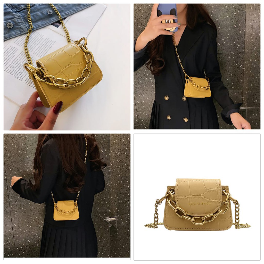 TAS WANITA IMPORT KECIL SELEMPANG RANTAI GOLD KULIT THALE PESTA KOREA FASHION KEKINIAN BATAM MURAH