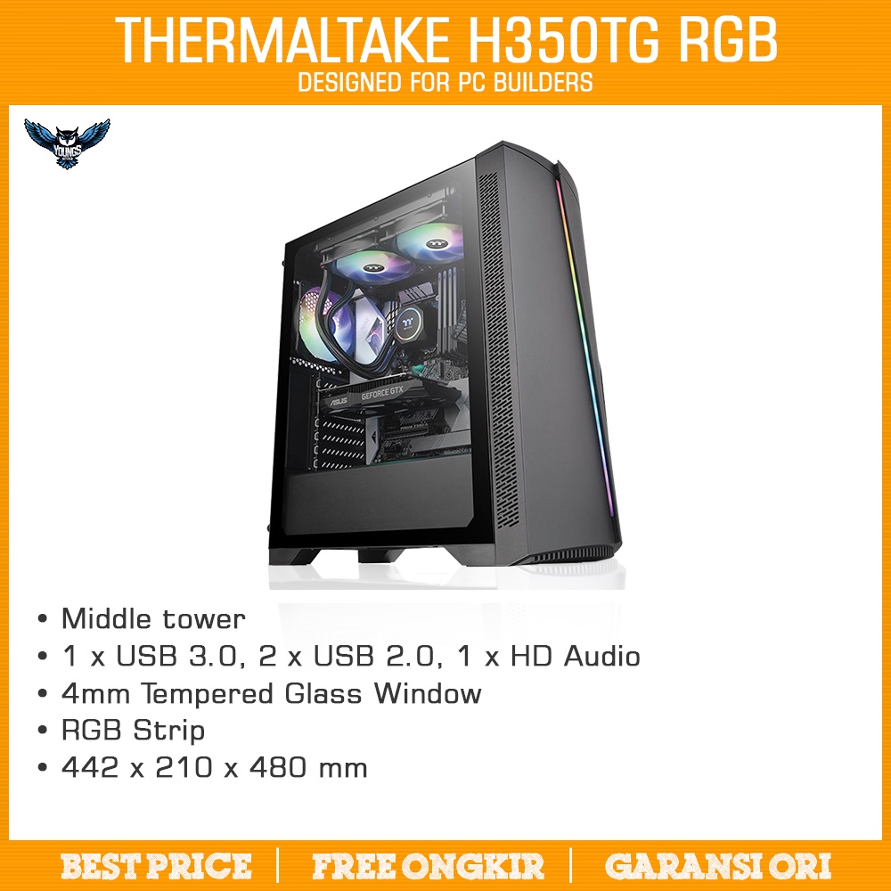 THERMALTAKE H350TG RGB ATX Tempered Glass Casing Komputer H350 TG Case