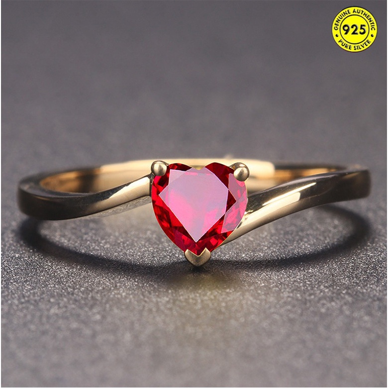 Cincin Sapphire Bentuk Hati Warna Merah Untuk Wanita