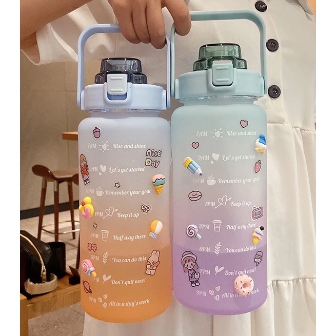 Botol Minum 2 Liter 2000ML Korea VIRAL  Motivasi Penanda Waktu 2 Liter Gradient Gradasi