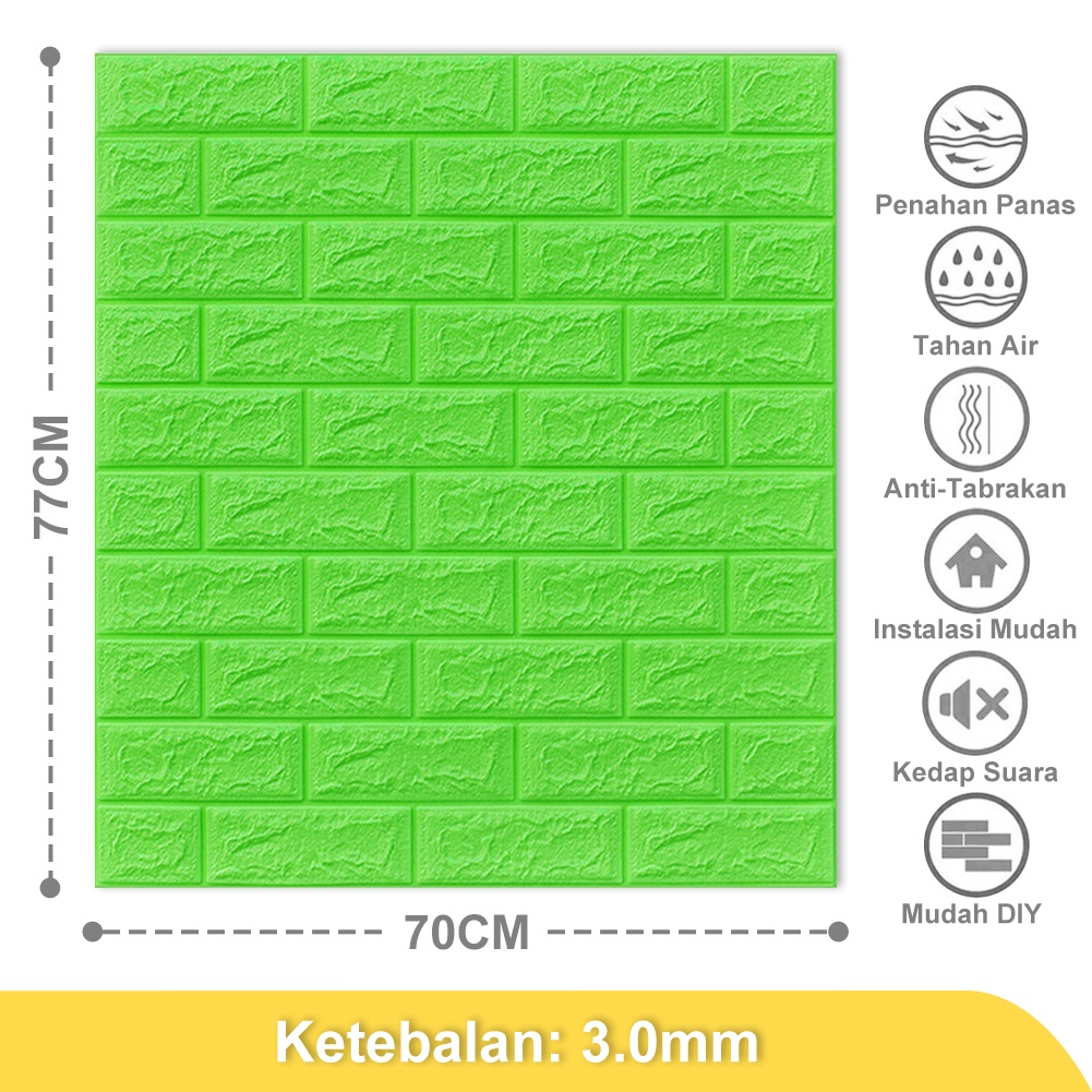Wallpaper Dinding Foam 3D Dekor Kamar Motif Batu Bata Wallpaper High Quality-Hijau(3mm)