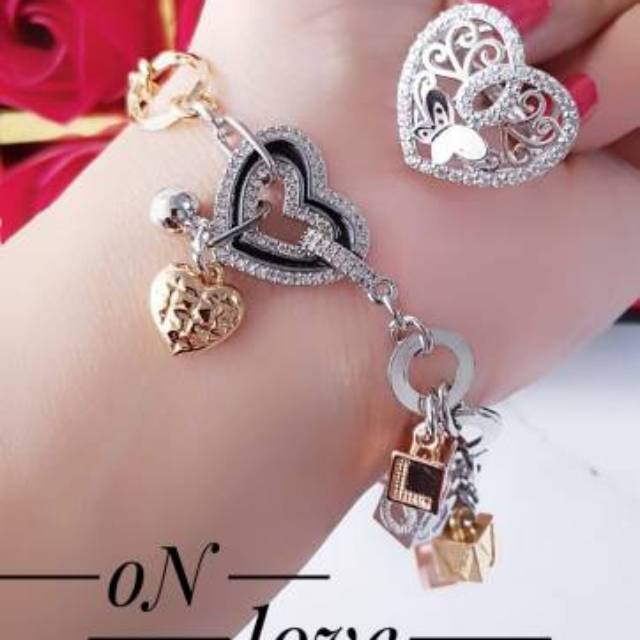 Xuping set perhiasan gelang love kubus lapis emas 1011