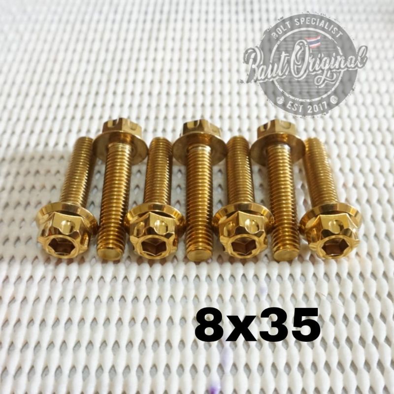 Baut probolt 8x35 gold new model drat 12 panjang 3.5cm Heng thailand