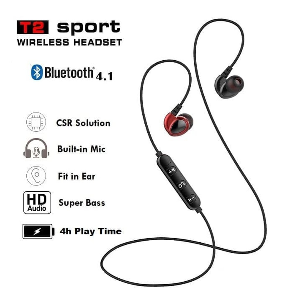 Deep Bass Headset Bluetooth High Value Sport Wireless Earphone T2