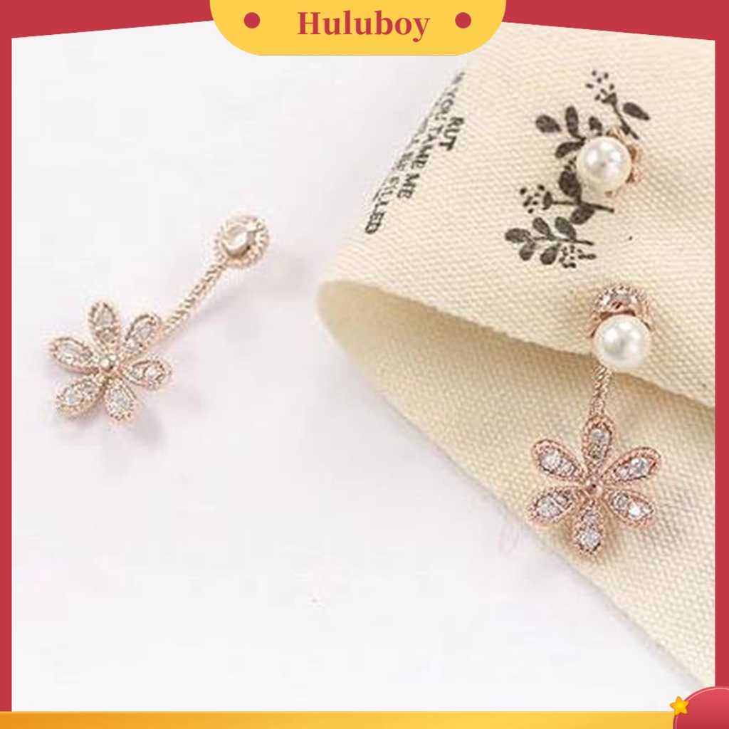 Hu Hu Hu Hu Hu Alat Bantu Pasang Kacamata♡ Anting Stud Bentuk Bunga Lima Daun Aksen Mutiara Berlian Imitasi Untuk Wanita