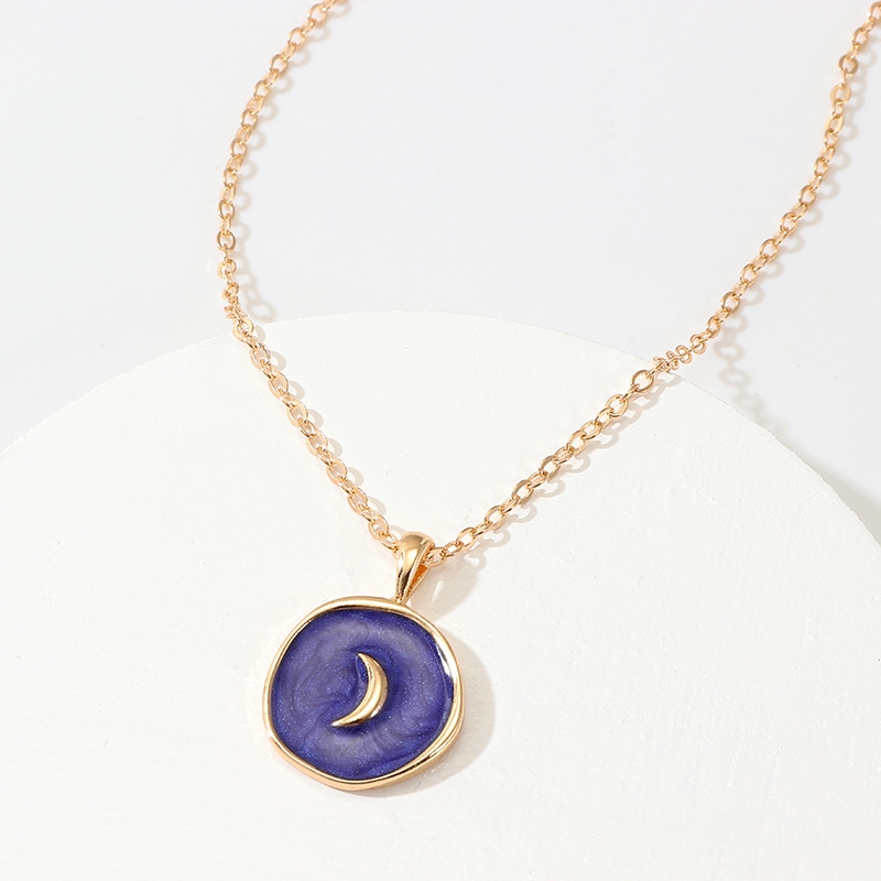 Korea IG Fashion Drop Oil Star Moon Necklace Double Pendant