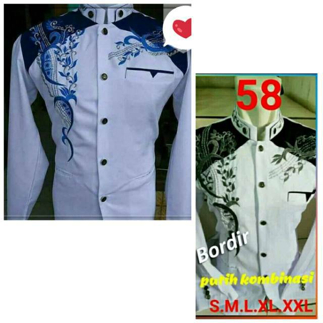 Jasko Putih Bordir Kombinasi/ Baju Koko Pria Dewasa Jasko Murah/ Atasan Muslim Laki Keren Jasko Pria