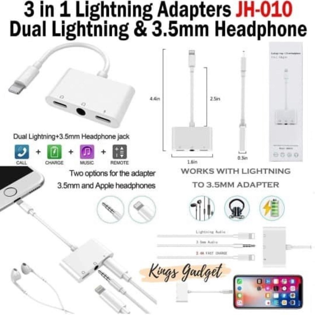 Lightning Adapter 3 in 1 Charger Jack Audio 3.5mm for Iphone