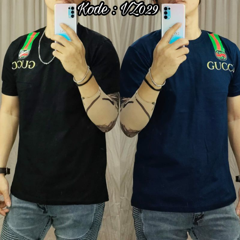 BAJU KAOS PRIA COWOK MOTIF TERBARU GUCCI BLACK WHITE NAVY RED