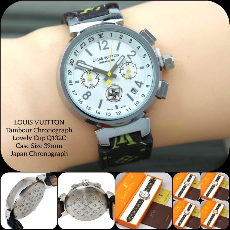 Jam Tangan Wanita Louis Vuitton Tambour Moon Star 39.5mm Glossy White Dial Golden Star Semi Super