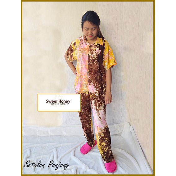Sweet Honey ~ Baju Setelan Tie Dye Piyama Pajamas Setelan Kemeja Lengan Pendek Celana Panjang Tiedye