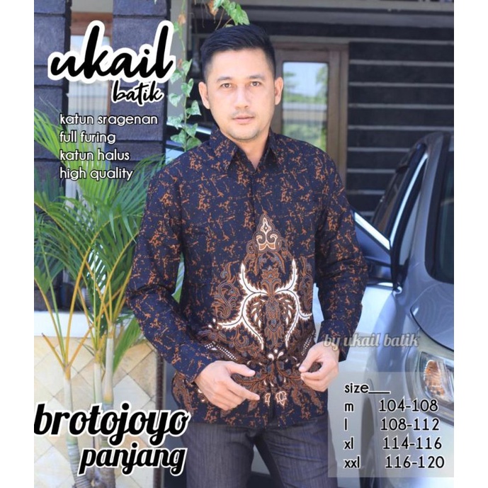 Brotojoyo Kemeja Batik Pria Lengan Panjang Lapis Furing Bahan Katun Halus Premium