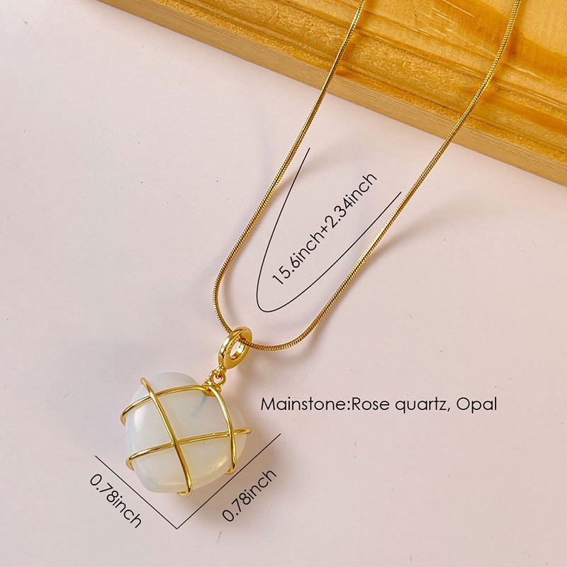Kalung Rantai Liontin Batu Opal Bentuk Hati Warna Rose Gold Untuk Wanita