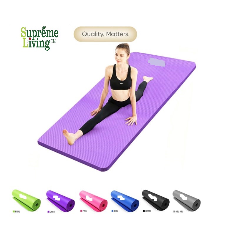 Matras Yoga Mat NBR 10mm gym Karpet Senam Yogamat Anti Slip FREE TAS