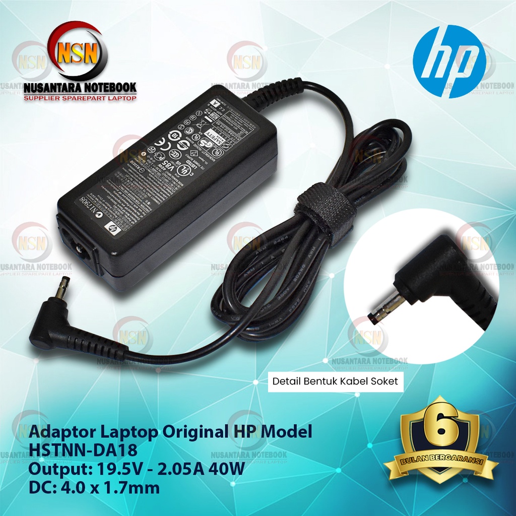 Adaptor Charger Original Laptop HP 19.5V - 2.05A 40W DC 4.0 * 1.7 mm