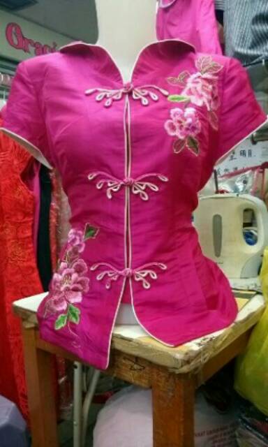 PROMO... Sale Stok..!!! Cheongsam Polos Bordir Lengan Pendek Wanita