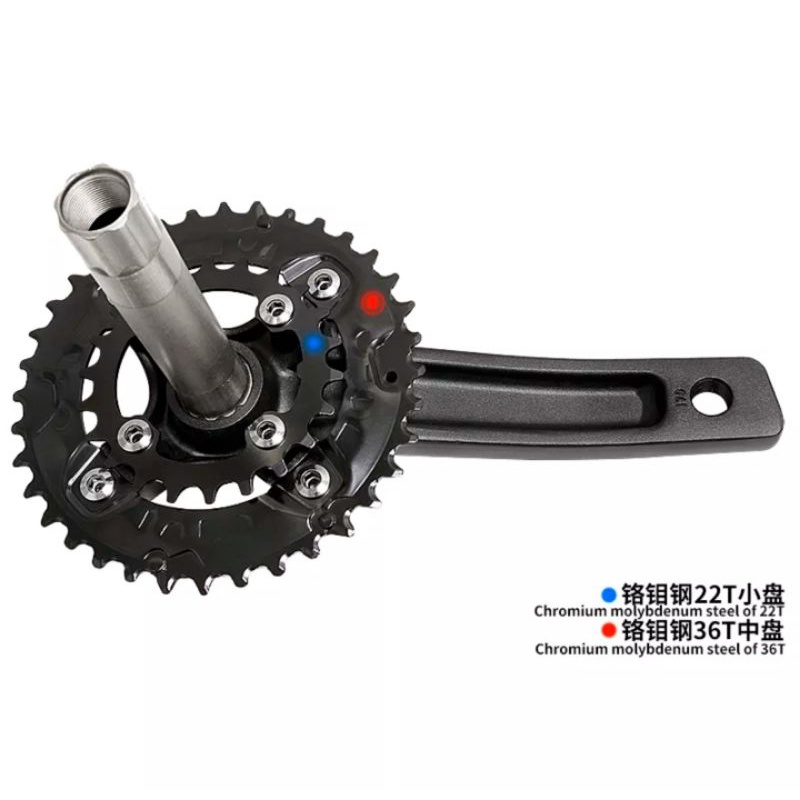 Meijun Crankset Doubel Chainring 36T 22T Crank Arm HT2 Hollowtech Sepeda MTB Roadbike