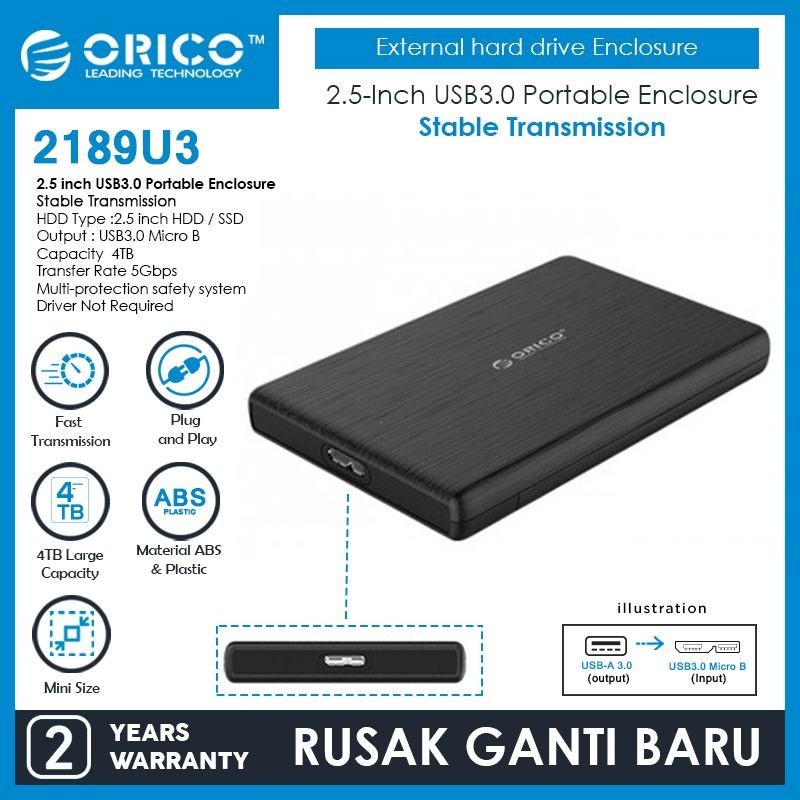 ORICO 2189U3 Casing Harddisk 2.5inch USB 3.0