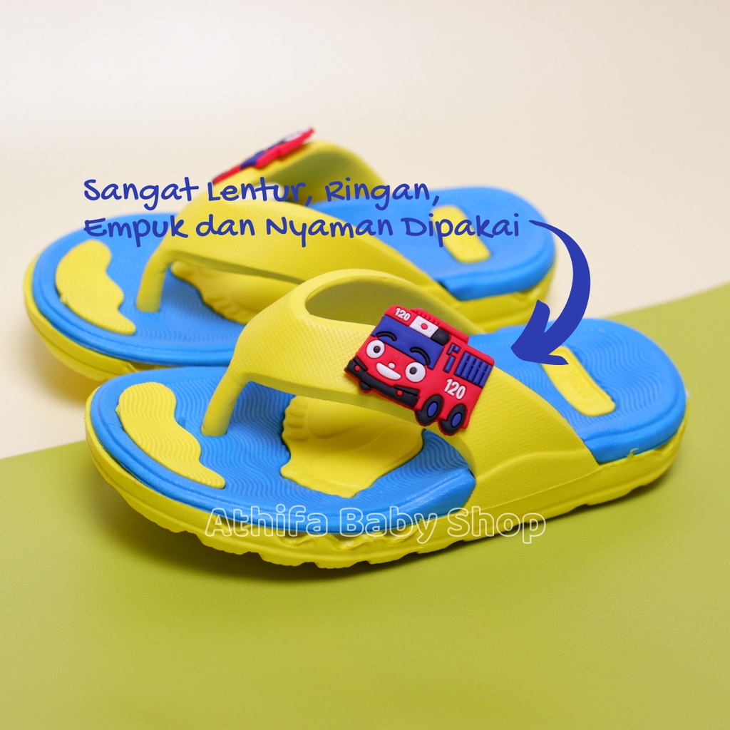 Sandal Jepit Anak Laki Cowo Cowok Sendal Japit Bayi Balita Anak-anak Karakter Tayo Umur Usia 2 3 4 5 Tahun Size 24-29 Bahan Spon Eva Karet Lucu