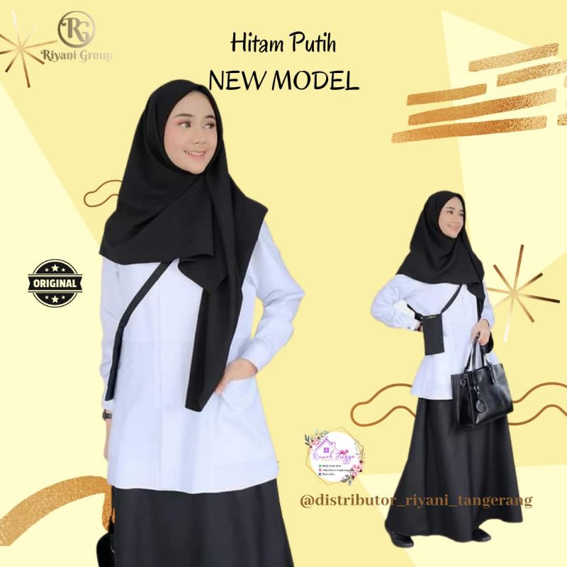 Gamis kerja hitam putih new model original riyani