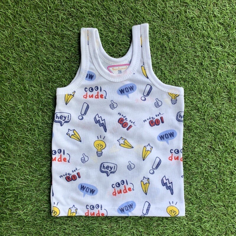 12 pcs Singlet Kutang Bayi Anak Full Print merk Sunflower Per Lusin