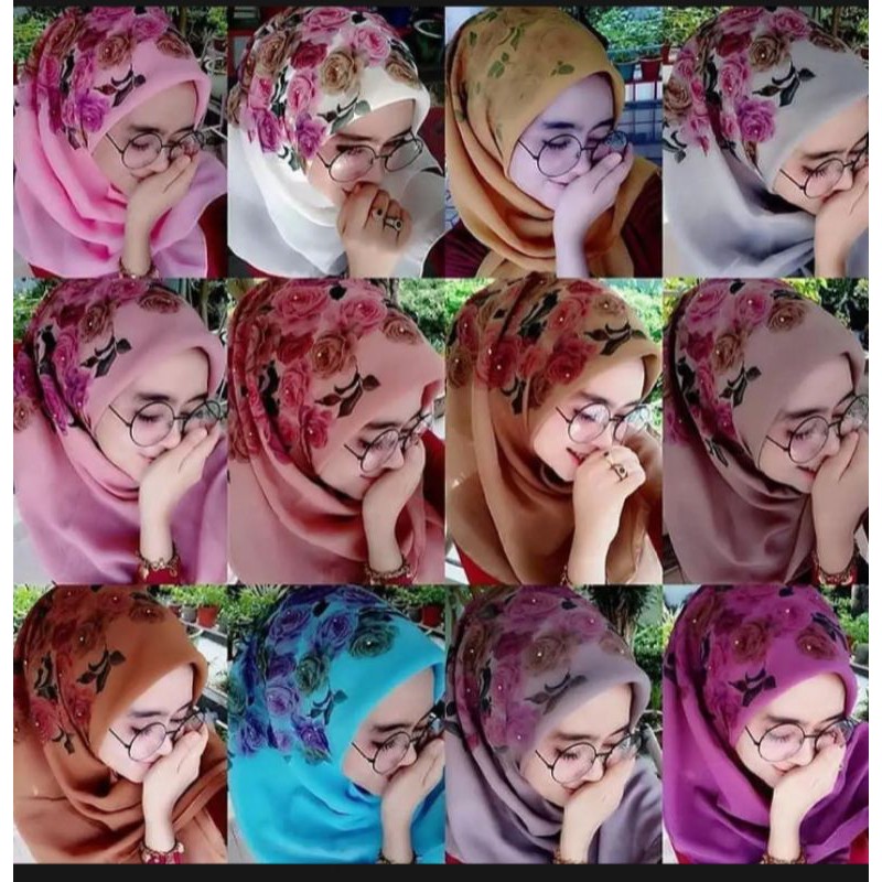kerudung Bella square motif bunga