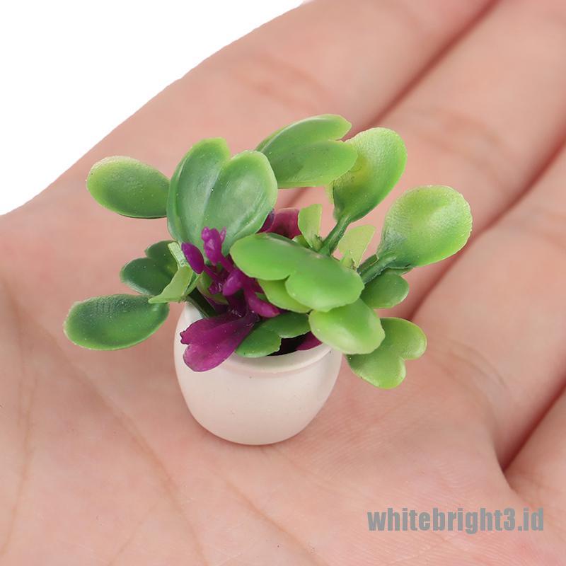 (white3) Miniatur Pot Tanaman Hijau Skala 1: 12 Untuk Dekorasi Rumah Boneka