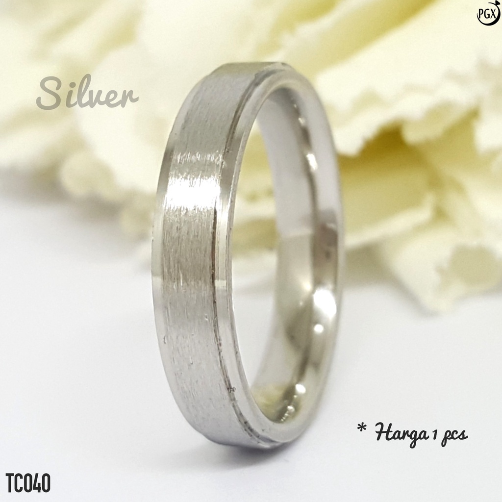 PGX Cincin Titanium Couple Silver Tunangan Aksesoris Fashion Perhiasan Anti Karat - TC040