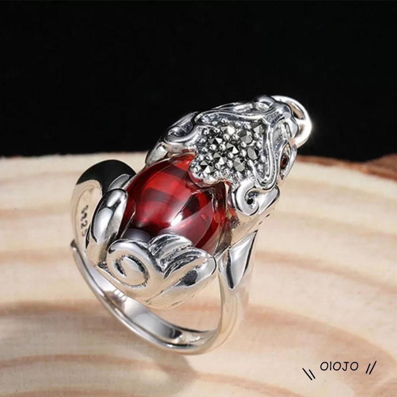 【COD】Cincin Ruby Pixiu Cincin Model Terbuka Gaya Retro Dengan Ruby Pixiu Tail Untuk Wanita