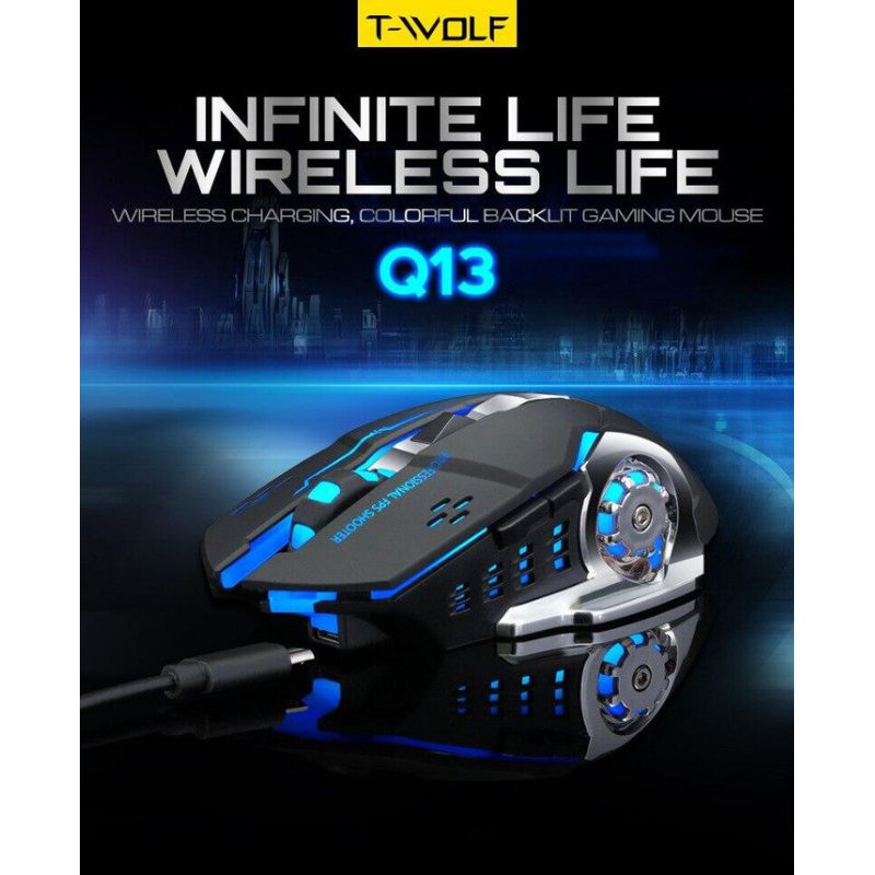 MOUSE WIRELESS GAMING LED T-WOLF Q13 (RGB) SILENT MOUSE RECHARGABLE